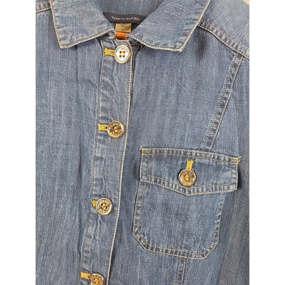 Tommy Hilfiger Denim Shirt Dress Womens 8 Boho Long Sleeve Button Up Collared - Picture 7 of 10